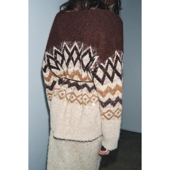 ZARA SEQUINED JACQUARD KNIT CARDIGAN WITH BELT - Picture 4 of 8